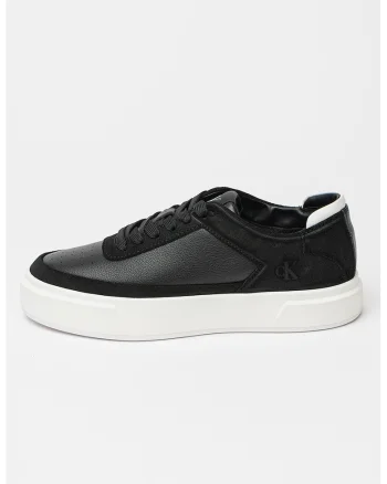 Pantofi sport flatform din piele cu logo, Negru/Alb optic