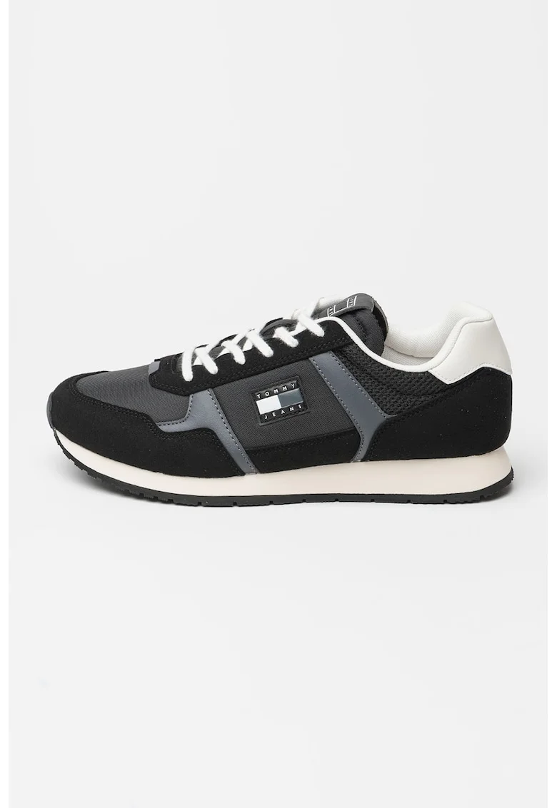 Pantofi sport low-cut cu logo, Negru/Alb murdar/Gri inchis