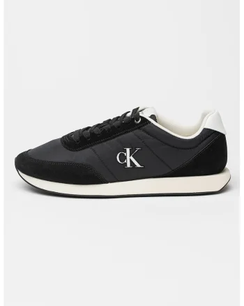 Pantofi sport cu insertii din piele intoarsa Retro Runner, Negru/Alb murdar
