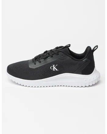 Pantofi sport low-cut din material textil, Negru/Alb optic
