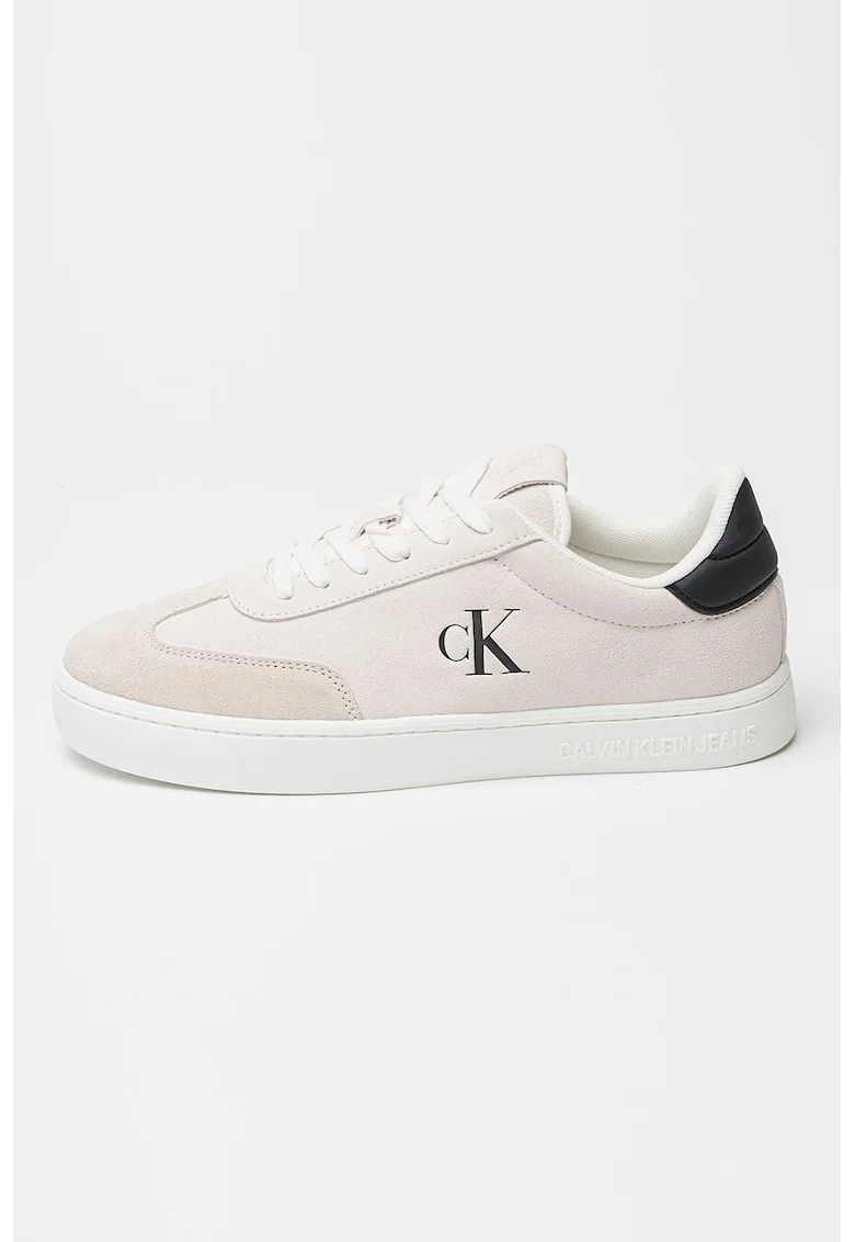 Pantofi sport low-cut din piele intoarsa cu model clasic si talpa cupsole, Negru stins/Maro taupe deschis/Alb murdar
