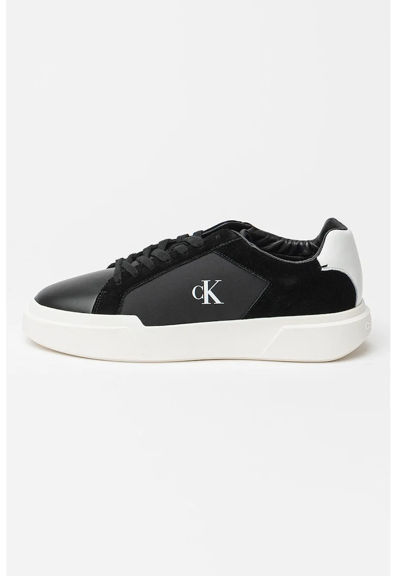 Pantofi sport din piele intoarsa si material textil cu logo si aspect masiv, Negru/Alb murdar