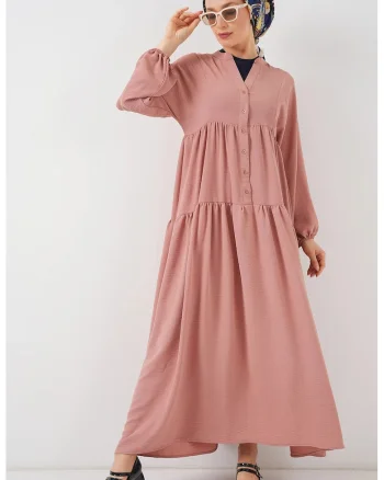 Rochie maxi dama, HiCCUP, elastan/poliester, decolteu in V, inchidere cu nasturi, roz