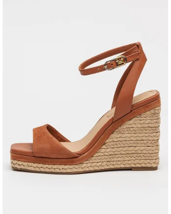 Sandale din piele si piele intoarsa cu talpa wedge, Maro scortisoara