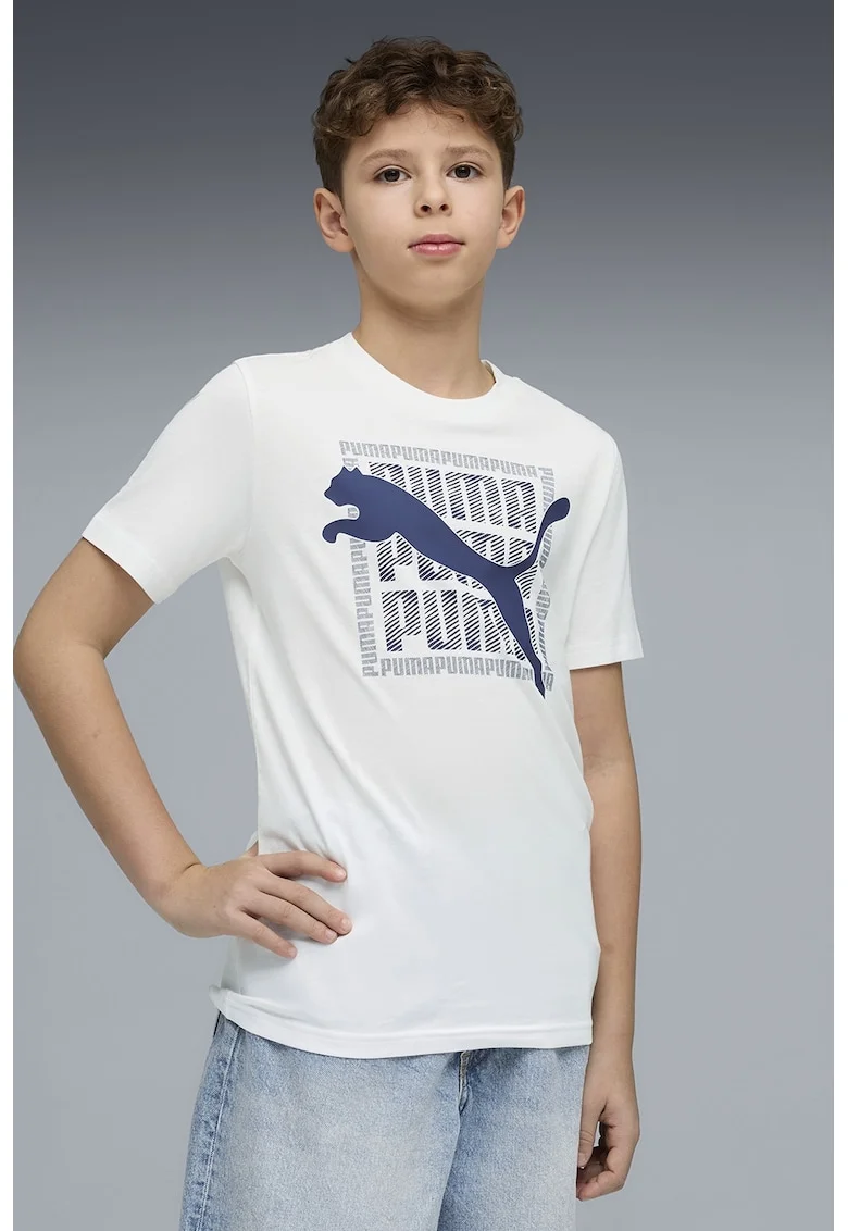 Tricou cu imprimeu pe partea din fata, Alb/Bleumarin