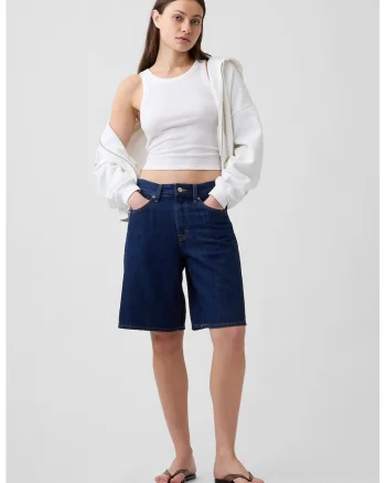 Bermude din denim cu talie medie, Bleumarin
