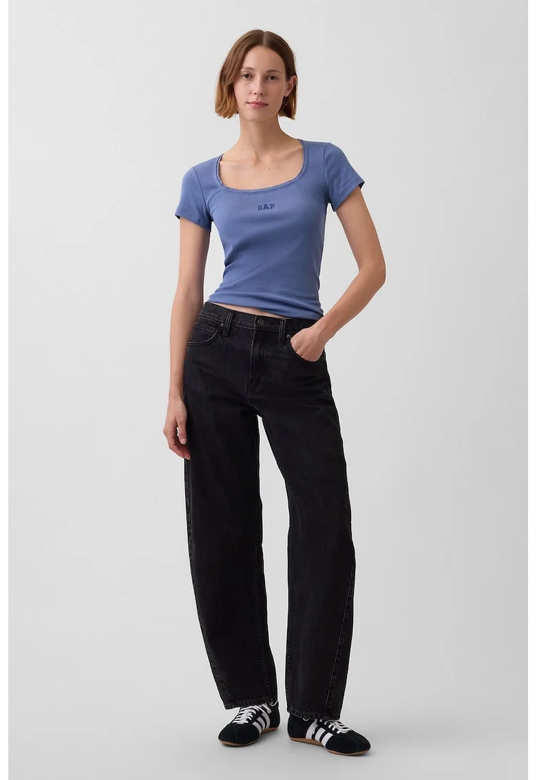 Tricou slim-fit cu decolteu patrat, Albastru inchis