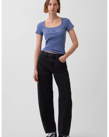Tricou slim-fit cu decolteu patrat, Albastru inchis