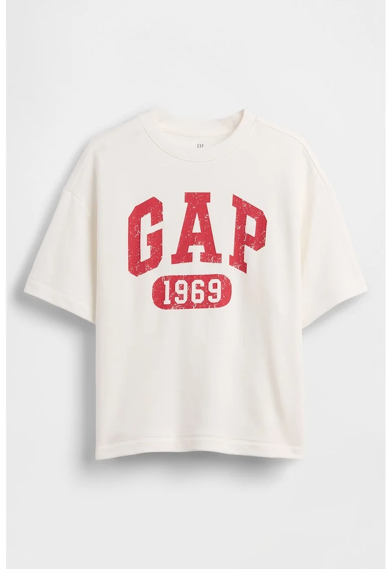 Tricou lejer cu imprimeu logo, Alb murdar