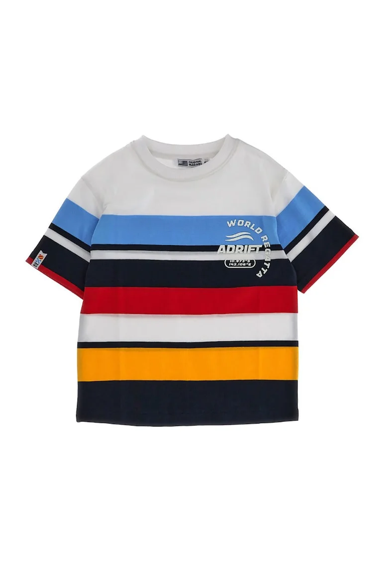 Tricou in dungi cu decolteu rotund, Rosu/Portocaliu mandarina/Albastru azur/Alb murdar
