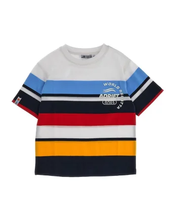 Tricou in dungi cu decolteu rotund, Rosu/Portocaliu mandarina/Albastru azur/Alb murdar