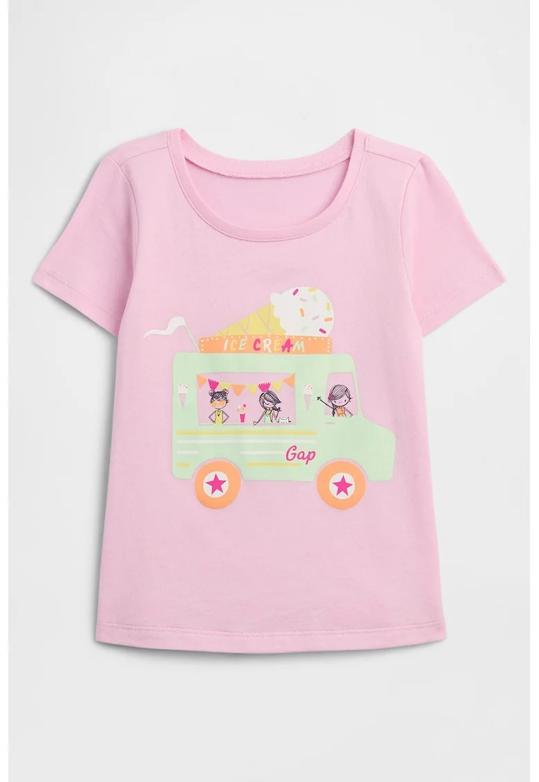 Tricou din bumbac cu imprimeu grafic, Roz pastel