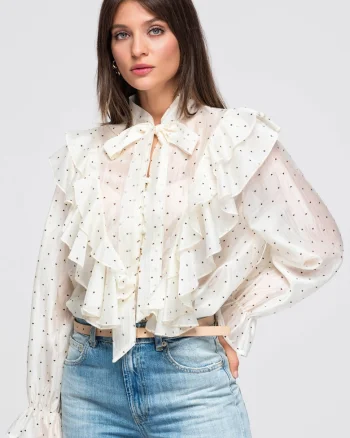 Bluza dama lunga cu si maneci lungi, fit lejer, semi-transparenta OW-SH-E0049, Ecru