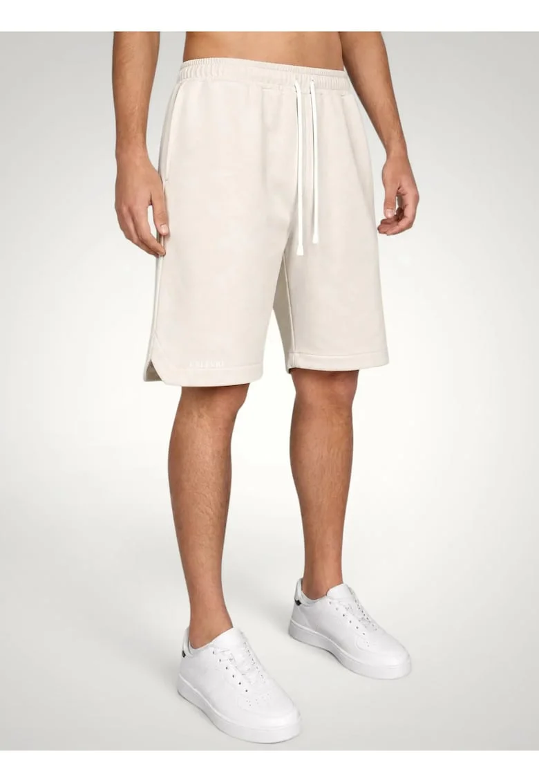 Pantaloni scurti Barbati cu Tiv asimetric din Bumbac premium, Alb murdar