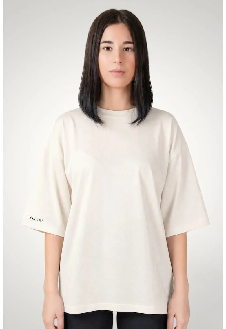 Tricou dama, maneci supradimimensionate din bumbac premium, Alb