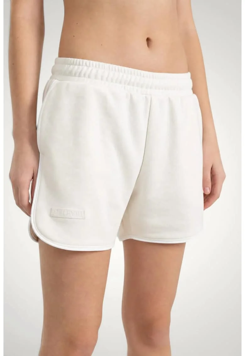 Pantaloni scurti de dama, din bumbac premium, cu dungi laterale, Alb