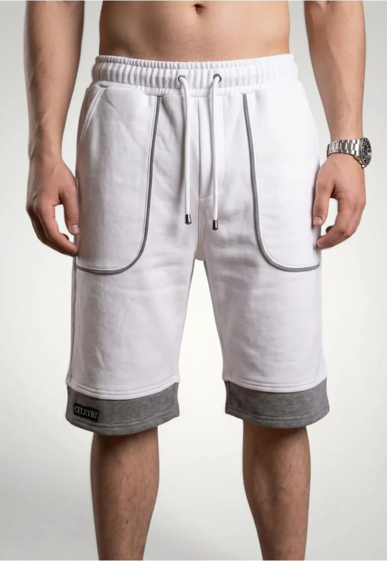 Pantaloni scurti barbati cu buzunare conturate din bumbac premium, Alb