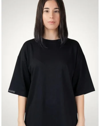 Tricou dama, maneci supradimimensionate din bumbac premium, Negru