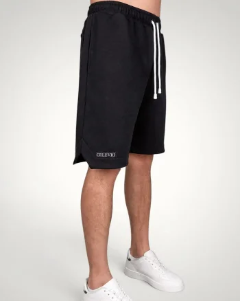 Pantaloni scurti Barbati cu Tiv asimetric din Bumbac premium, Negru