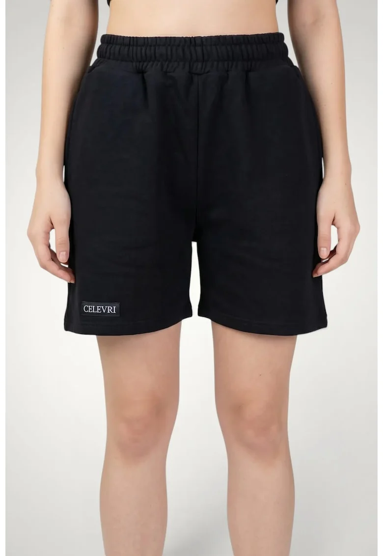 Pantaloni scurti de dama, din bumbac premium, cu elastic in talie, Negru