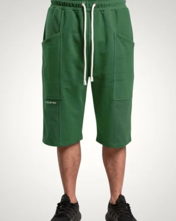 Pantaloni scurti 3/4 pentru barbati cu buzunare aplicate din bumbac premium, Kaki