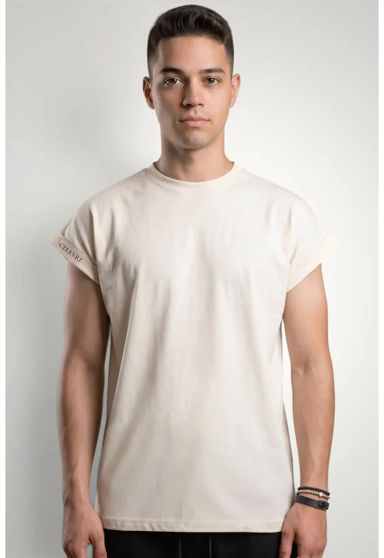 Tricou barbati cu maneca scurta din bumbac premium, Alb murdar