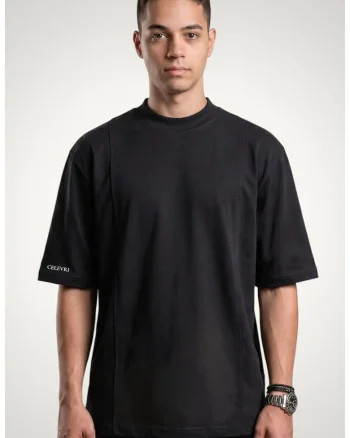 Tricou pentru barbati din bumbac premium, cusaturi ornamentale, Negru