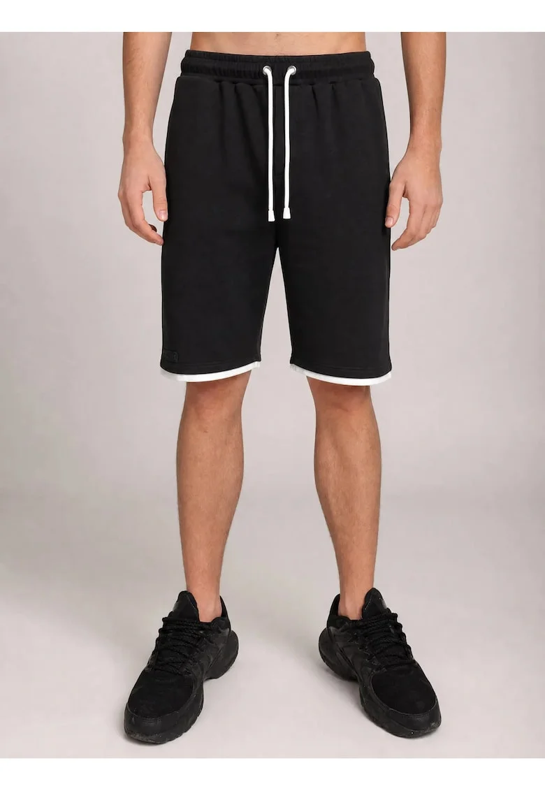 Pantaloni scurti cu banda contrastanta pentru Barbati din Bumbac premium, Negru