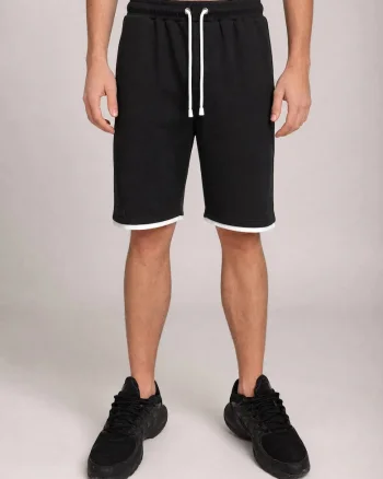 Pantaloni scurti cu banda contrastanta pentru Barbati din Bumbac premium, Negru