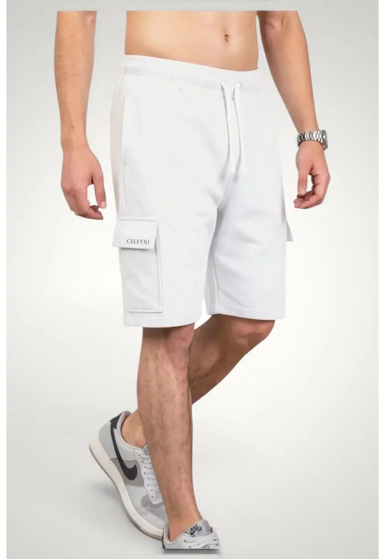 Pantaloni scurti Cargo pentru Barbati din Bumbac premium, Alb