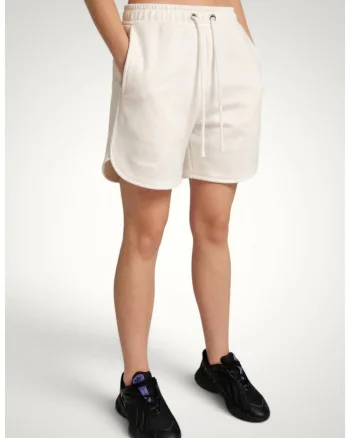 Pantaloni scurti de dama, din bumbac premium, cu banda alba, Alb
