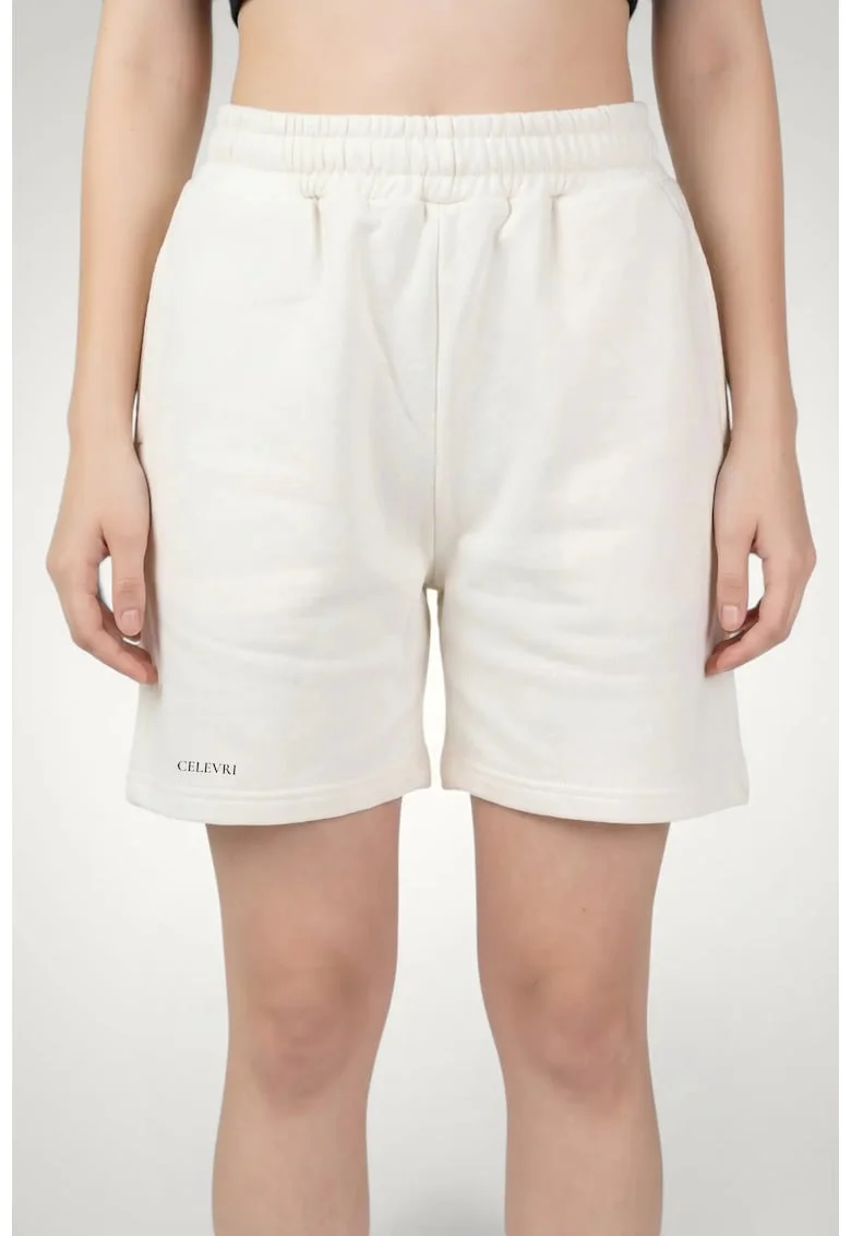 Pantaloni scurti de dama, din bumbac premium, cu elastic in talie, Alb