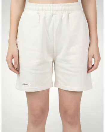 Pantaloni scurti de dama, din bumbac premium, cu elastic in talie, Alb