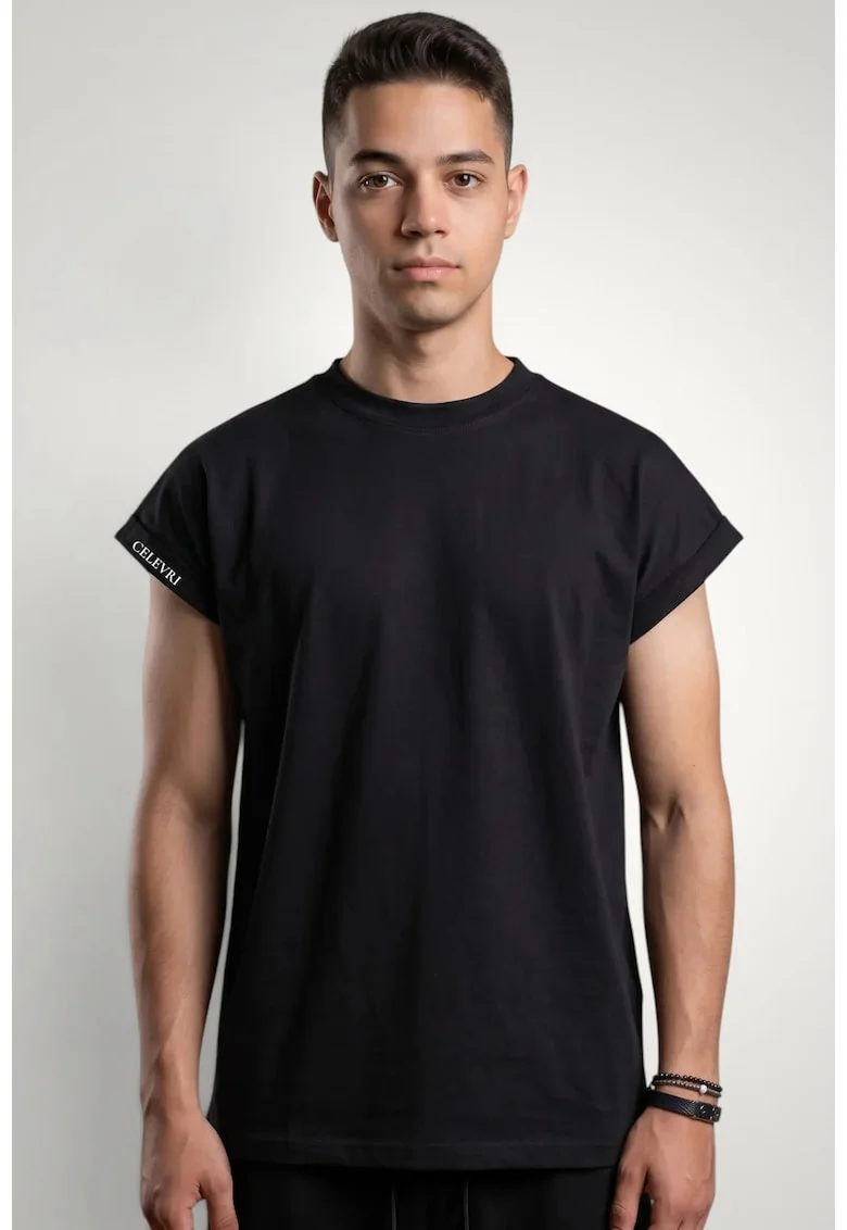 Tricou barbati cu maneca scurta din bumbac premium, Negru