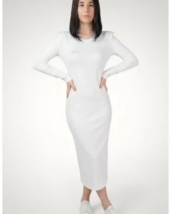 Rochie dama cu maneca lunga si despicatura laterala din bumbac premium, Alb