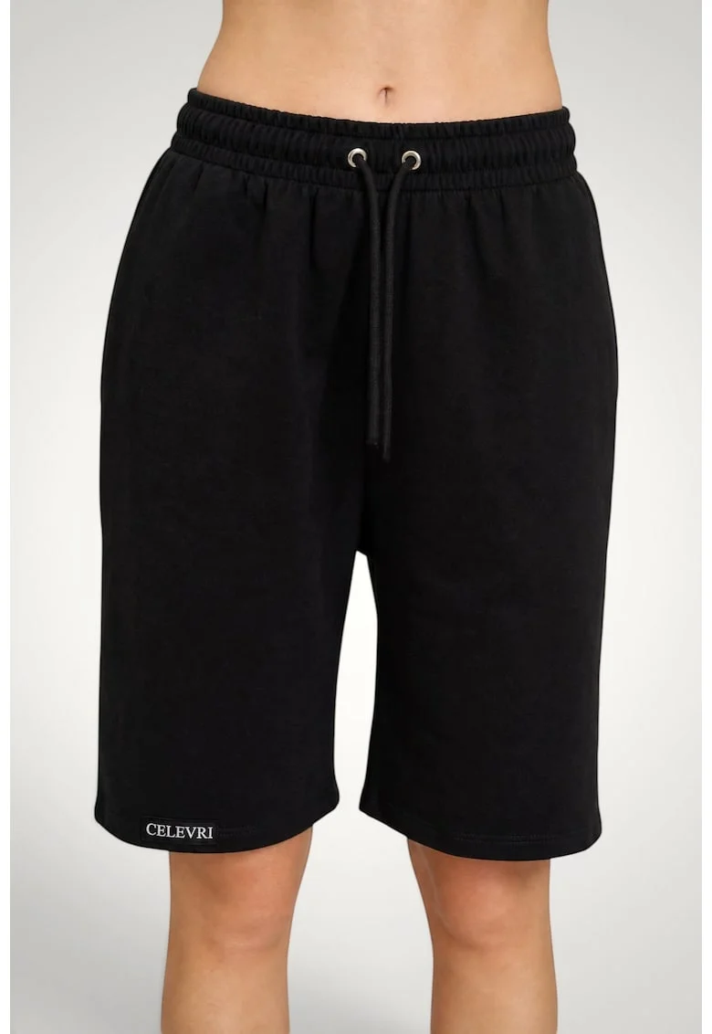 Pantaloni scurti de dama, oversize, din bumbac premium, Negru