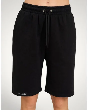 Pantaloni scurti de dama, oversize, din bumbac premium, Negru