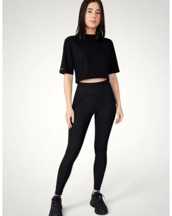 Tricou crop de dama maneci supradimensionate din bumbac premium, Negru