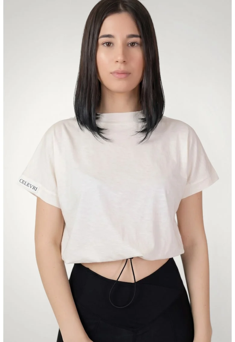 Tricou de dama ajustabil in talie din bumbac premium, Alb murdar
