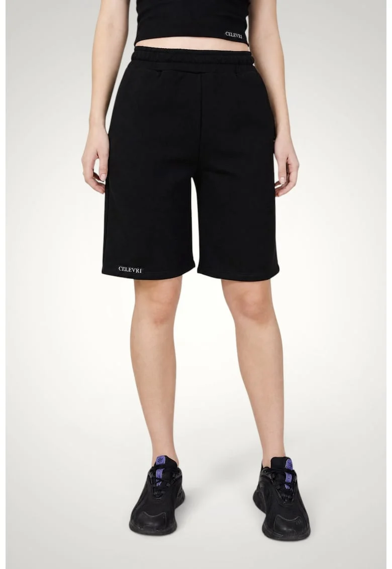 Pantaloni scurti de dama, din bumbac premium cu buzunare la spate, Negru