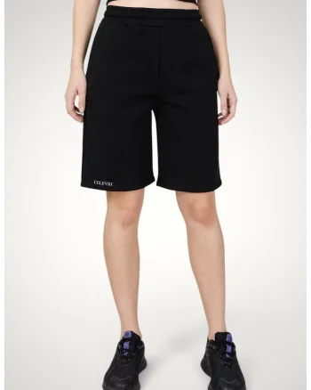 Pantaloni scurti de dama, din bumbac premium cu buzunare la spate, Negru