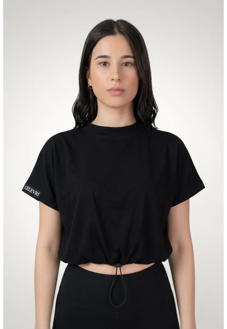 Tricou de dama ajustabil in talie din bumbac premium, Negru