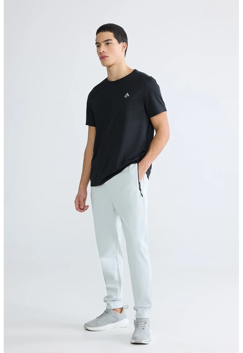 Pantaloni de trening cu slit cu fermoar la terminatii, Negru/Gri deschis