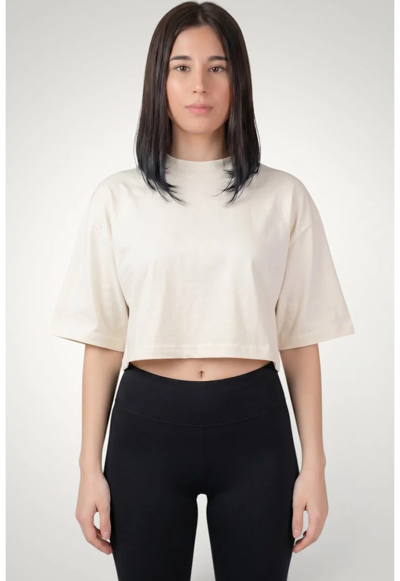 Tricou crop oversize de dama din bumbac premium, Alb murdar