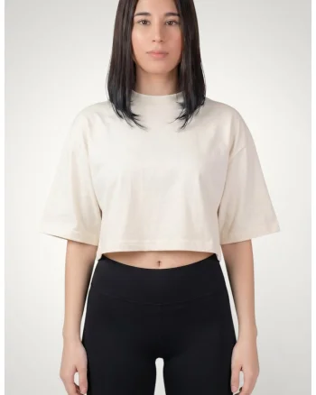 Tricou crop oversize de dama din bumbac premium, Alb murdar