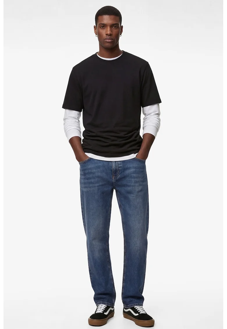 Tricou de bumbac cu decolteu rotund, Negru/Negru stins