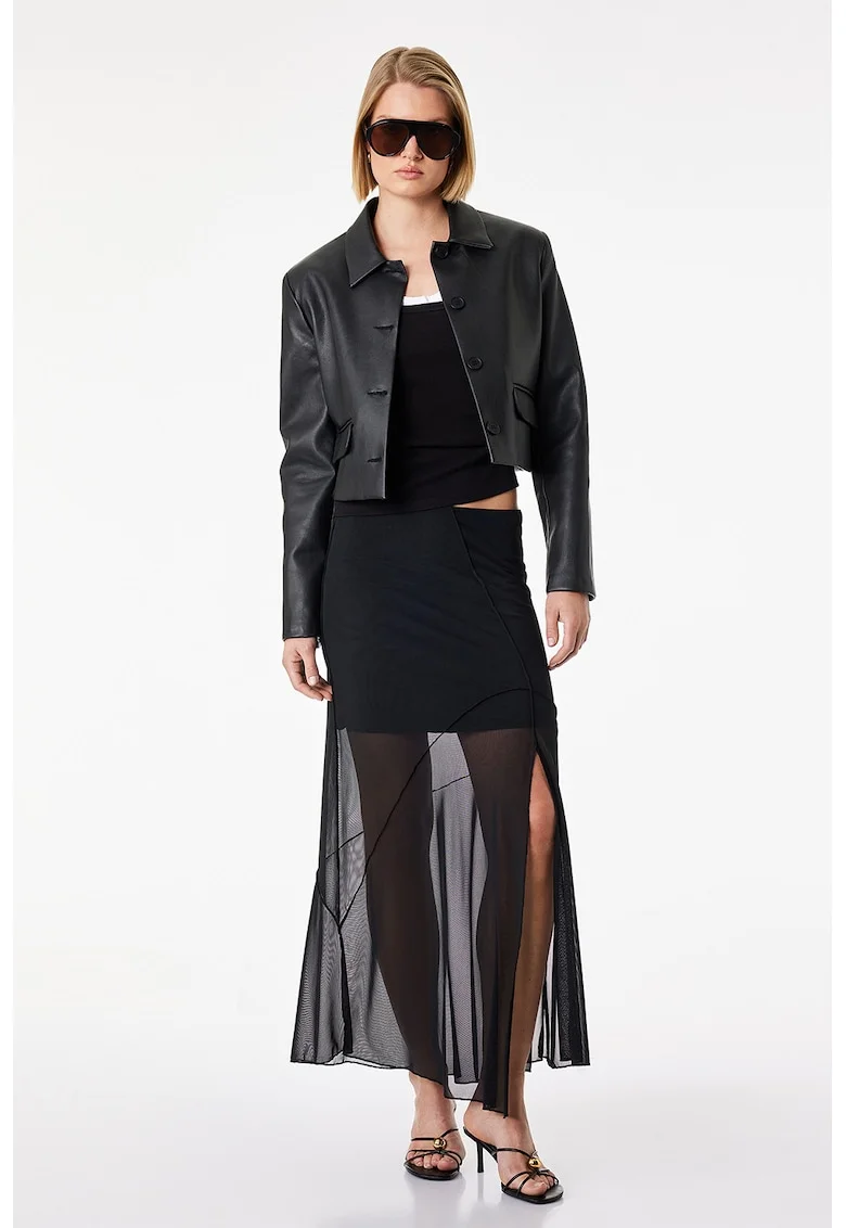 Fusta cu tul si slit lateral, Negru