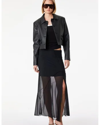 Fusta cu tul si slit lateral, Negru