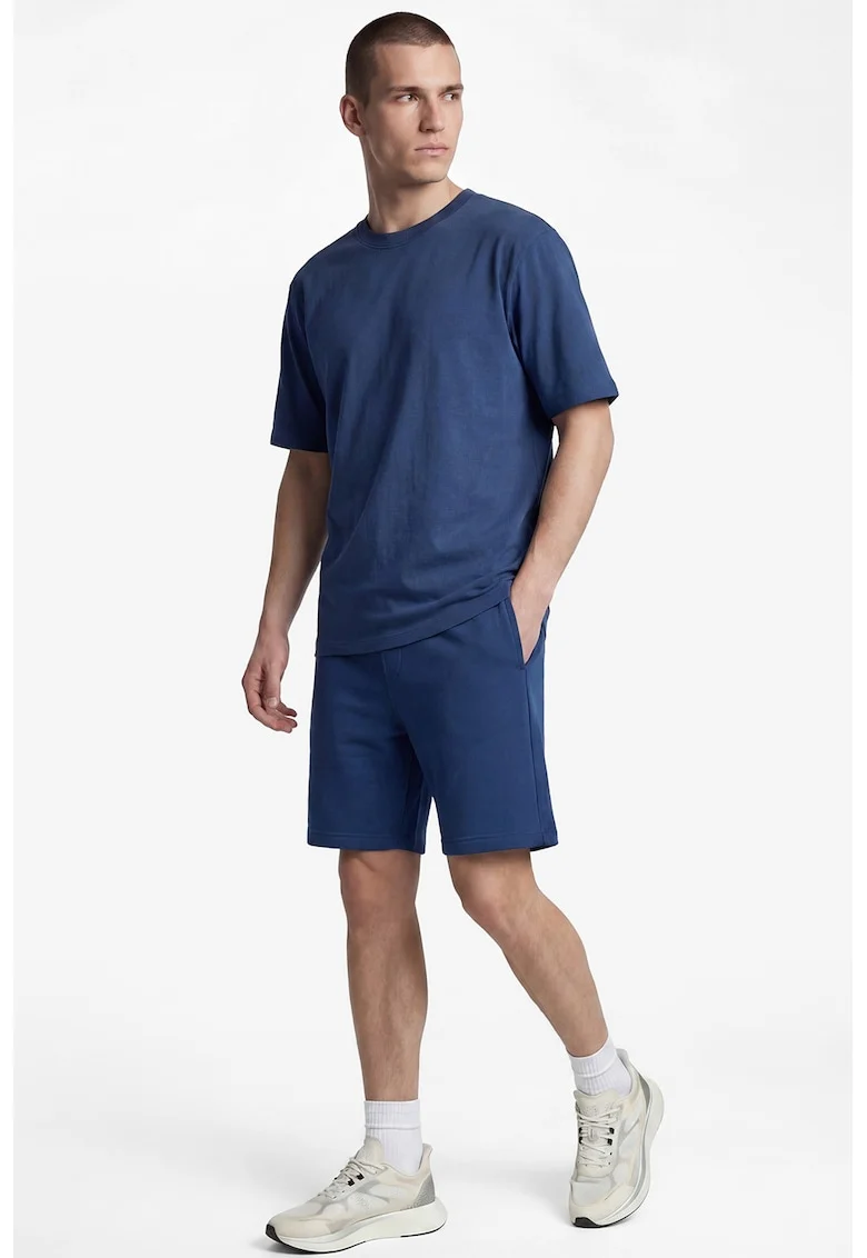 Pantaloni scurti din amestec de bumbac cu snur, Albastru inchis