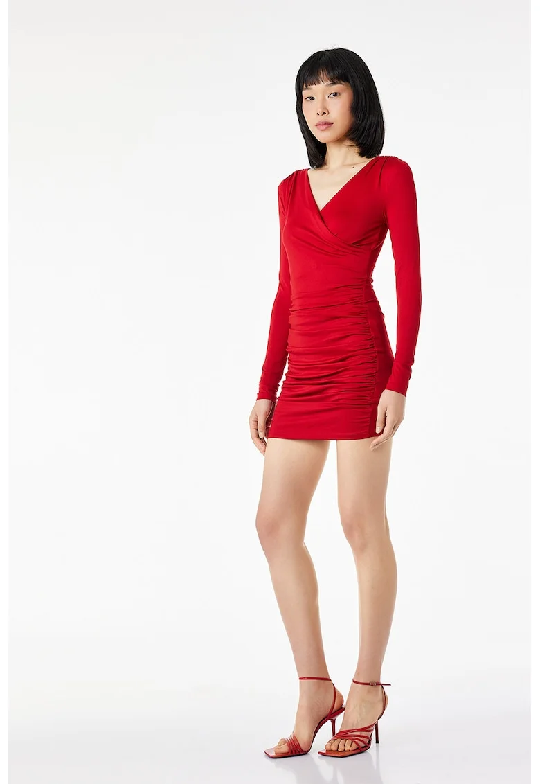 Rochie mini cambrata cu decolteu in V, Rosu